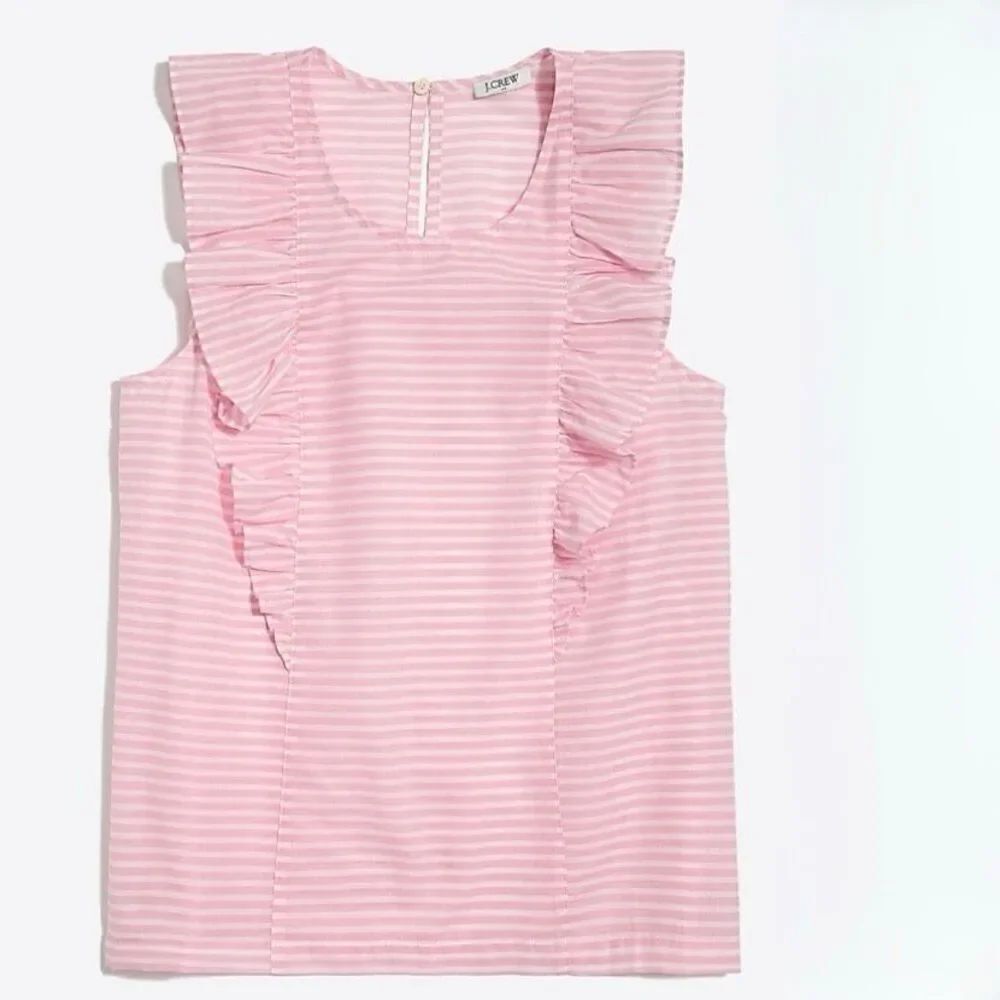 J. Crew Women’s Printed ruffle tank top size 4 Pink White